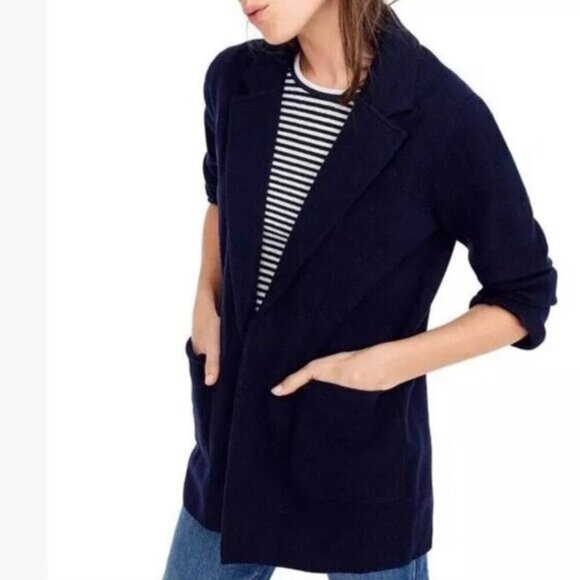 J Crew Black Cardigan Open Blazer Merino Wool - Picture 1 of 15
